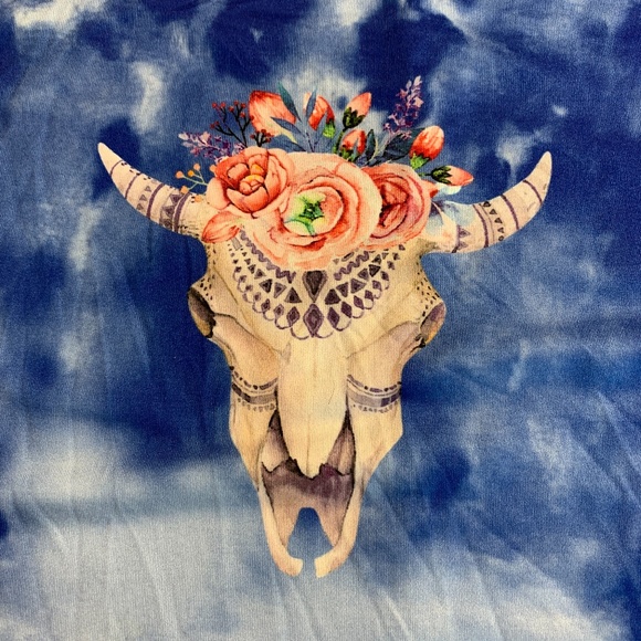 WONDERLAND by ORANGE Off the Shoulder‎ Flounce Cow Skulls Blue  Dress S - Picture 4 of 9